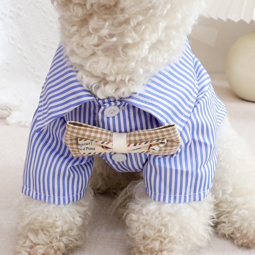 KAMA MUTA Blue Striped Dog Shirt, Lightweight and Breathable Pet Summer Clothing for Small and Medium Dogs